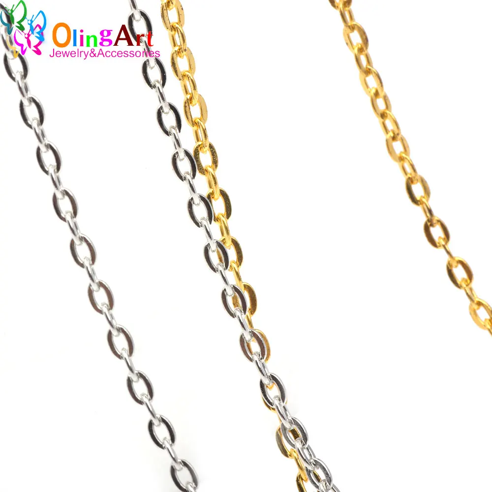 OlingArt 3M 4MM Gold/เงินแบนรูปไข่ Cross โซ่ Link สำหรับสร้อยข้อมือสร้อยคอ DIY เครื่องประดับอุปกรณ์ทำ