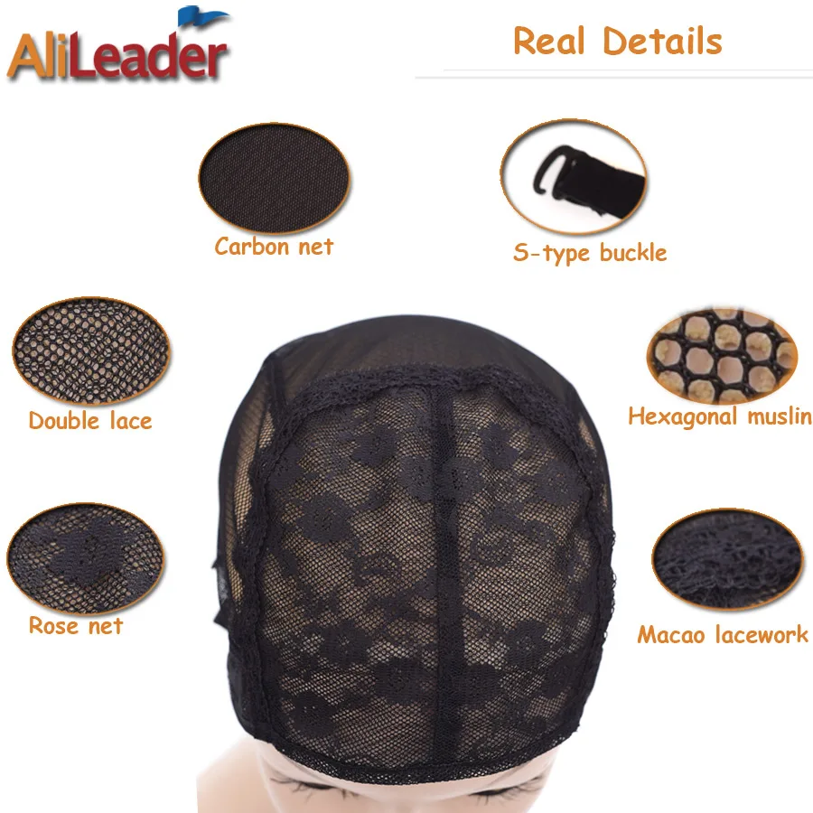 Cheap 20Pcs XL/L/M/S Stretch Swiss Lace Wig Cap For Making Wigs With Adjustable Straps Black Hairnet Invisible Hair Nets For Wig