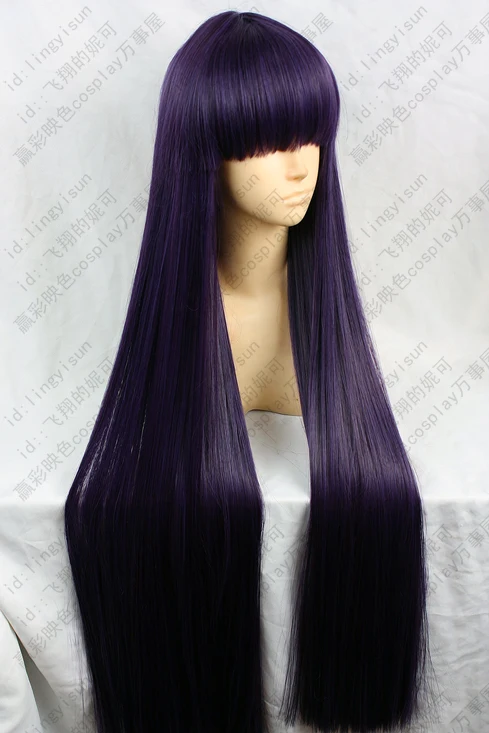 Sailor Mars Rei Hino 100CM Long Straight Purple Black Heat Resistant Synthetic Hair Cosplay Wig + Wig Cap