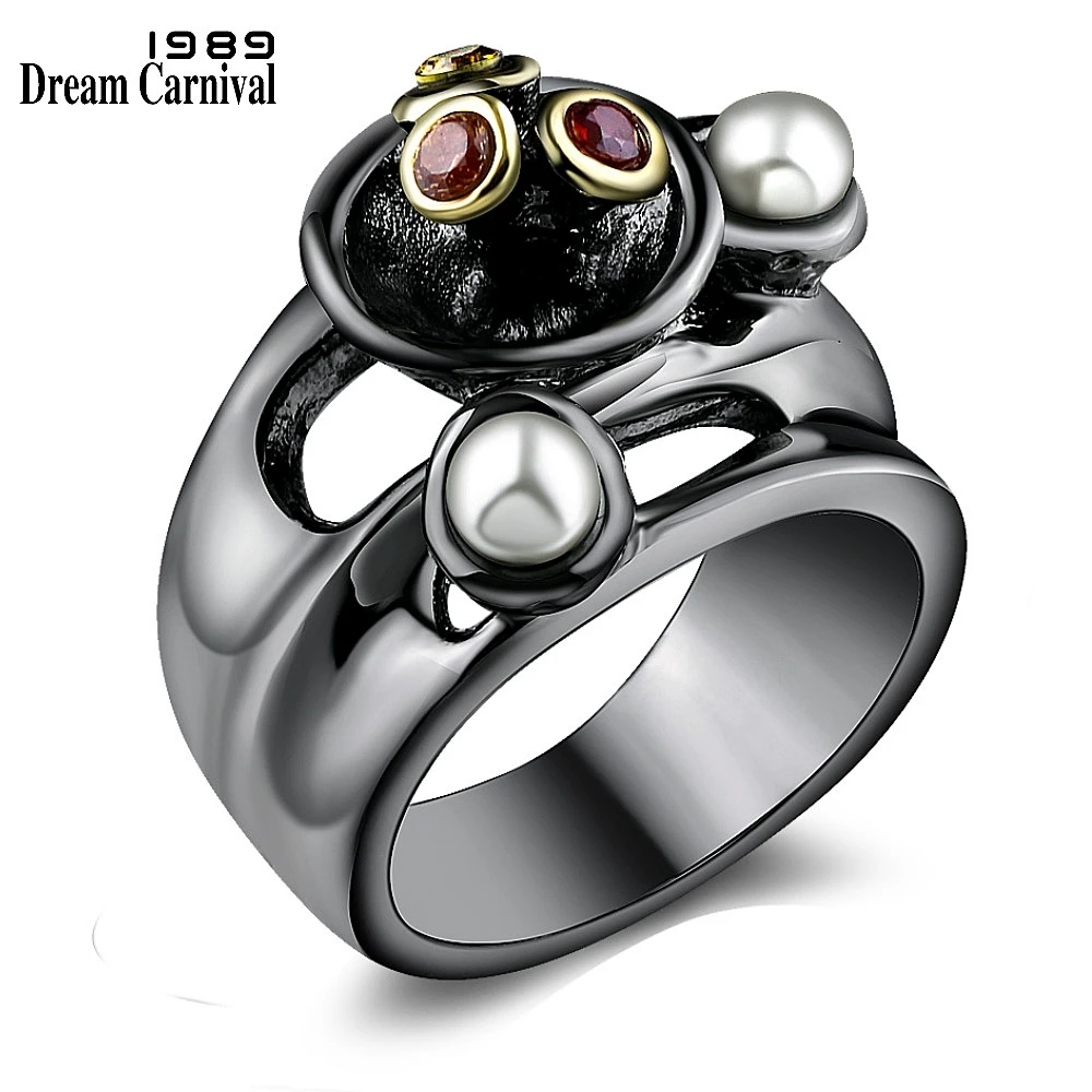 DreamCarnival1989 Disco Mix Colors Women Cocktail Ring CZ White Pearl Vintage Black Gold Party Anillos Mujer Sizes 7 8 9 WA11531