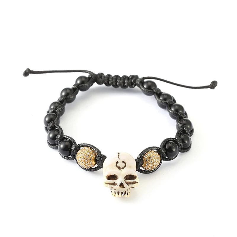 

Johnny hallyday Skull Crystal Cross Bangle Bracelet Gold Mens Black Rope Adjustable Bracelets for Women Men Jewelry Gift