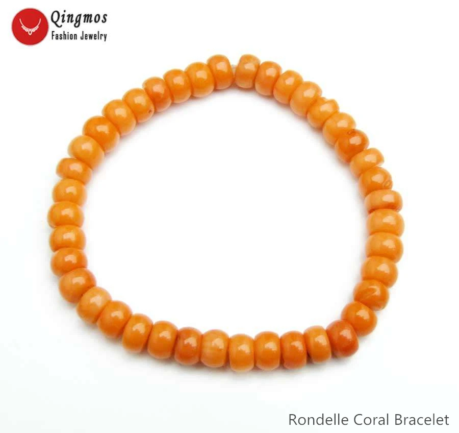 Qingmos Fashion Natural Orange Coral Bracelet for Women with 4*7mm Rondelle Coral Bracelet Fine Jewelry 7.5\'\' Pulseira bra480