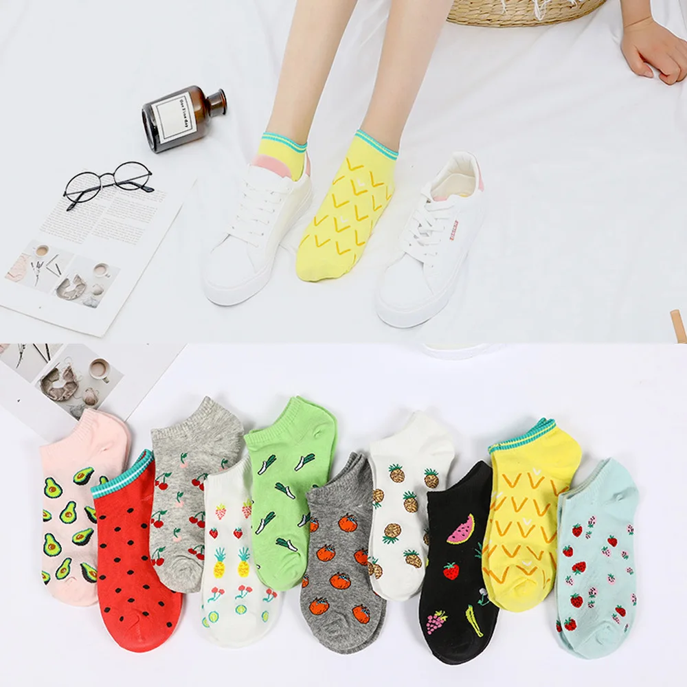 Women Socks Fashion Cute Soft Novelty Creative Avocado Fruit Cotton Socks Harajuku Kawaii Female Tide Brand Hipster Ankle Socks