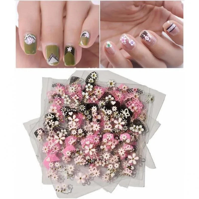 

30 Sheets Assorted Black Lace Flower 3D Nail Art Stickers Self-Adhesive Nail Sticker 3D Nail Tattoo Decals (NTL-B)