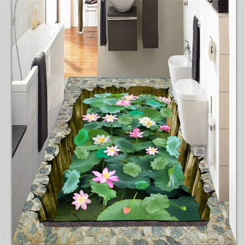 

wellyu Custom floor painting beach shells 3D обои three-dimensional lotus pond living room floor decorative painting 3d flooring