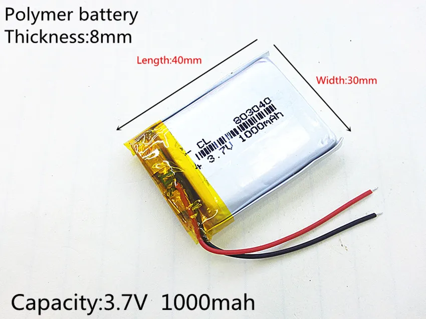 3.7V 1000mah 803040 Lithium Polymer Li-Po Rechargeable Battery For MP4 MP5 GPS  DVD mobile video game PAD E-books tablet PC