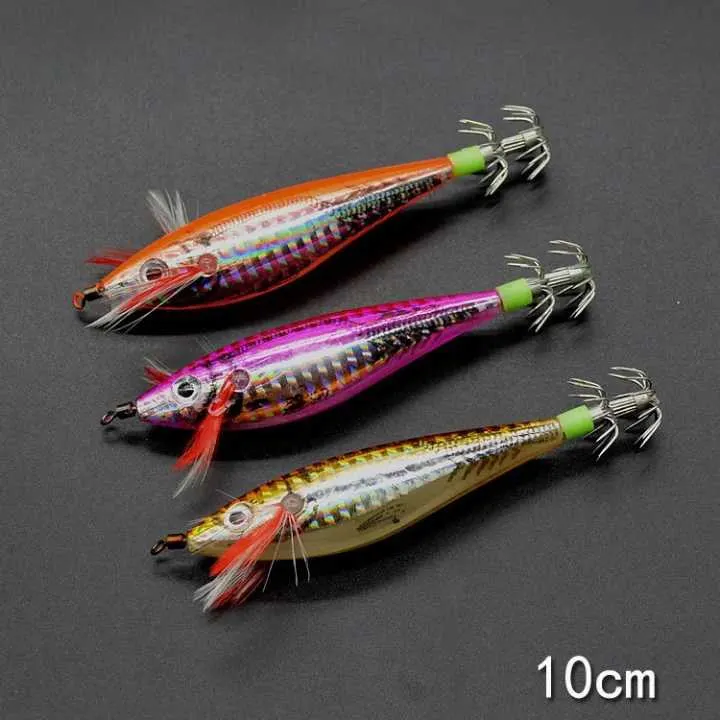 

10Pcs Squid Jigs 10cm 11g Luminous Octopus Jig Wood Shrimp with Octopus Squid Jig Hooks Cuttlefish Fishing Lure