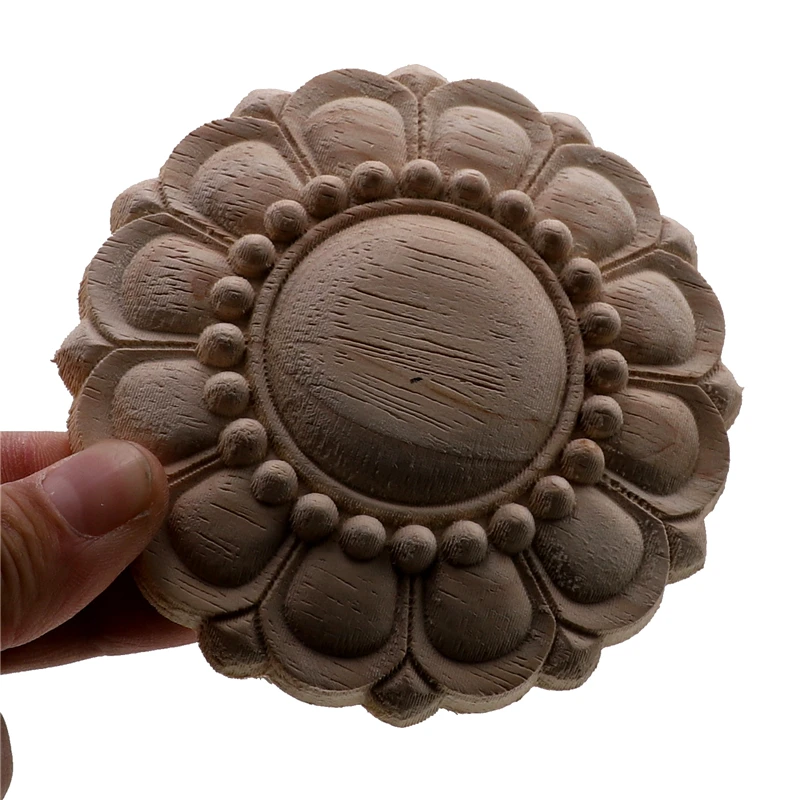 Round European Style Vintage Unpainted Wood Carved Corner Onlay Applique Frame For Home Furniture Wall Cabinet Door Decor Crafts