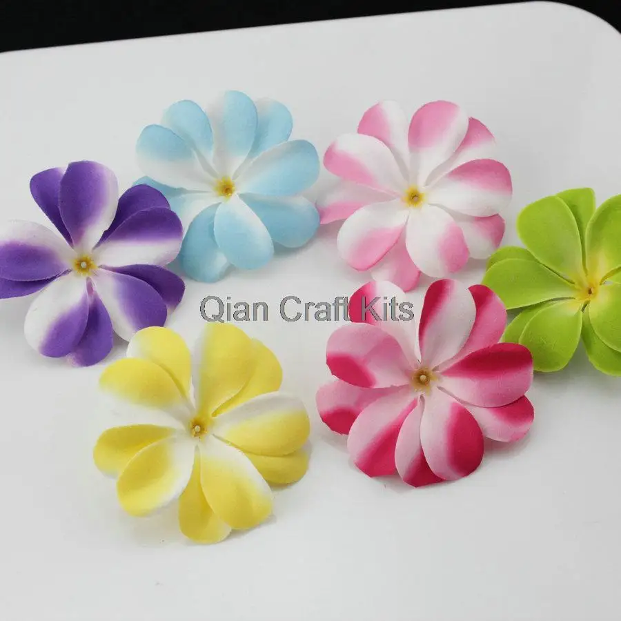 100pcs Mixed Plumeria Frangipani Heads Artificial Silk Flower - 3 inches for Wedding Work, Make Hair clips, headbands, hats