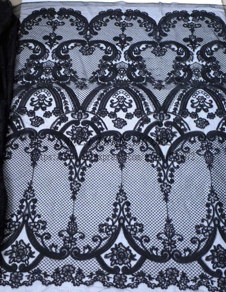 La Belleza 1 yard Ivory/black heavy high quality cord wedding bridal dress lace fabric 51\'\' width