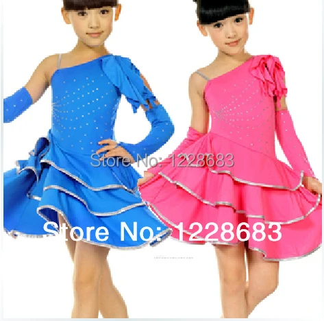 New Rhinestone Diamond Single Shoulder Strap Unequal Kids Girls Child Latin Dance Dress