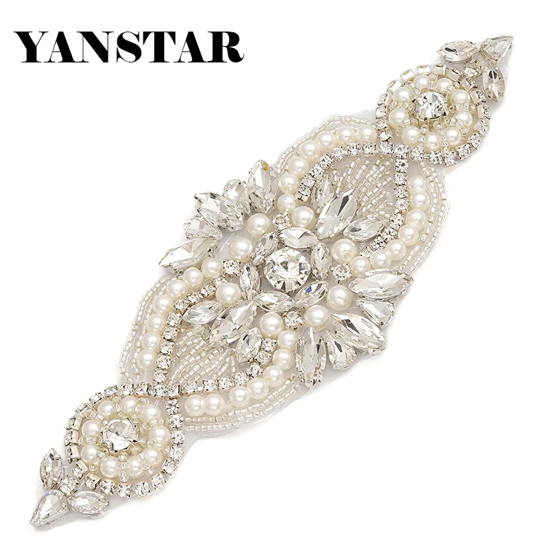 

YANSTAR(10pcs) Handmade Rose Gold Rhinestone Applique Beaded Needlework Rhinestones Wedding Dress Belt Patch Decoration YS845