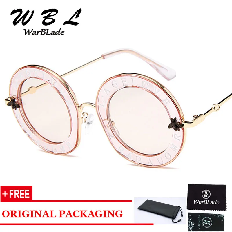 

WarBLade Women Retro Round Sunglasses English Letters Bee Metal Frame Circle lady Sun Glasses Fashion Female Shades Oculos