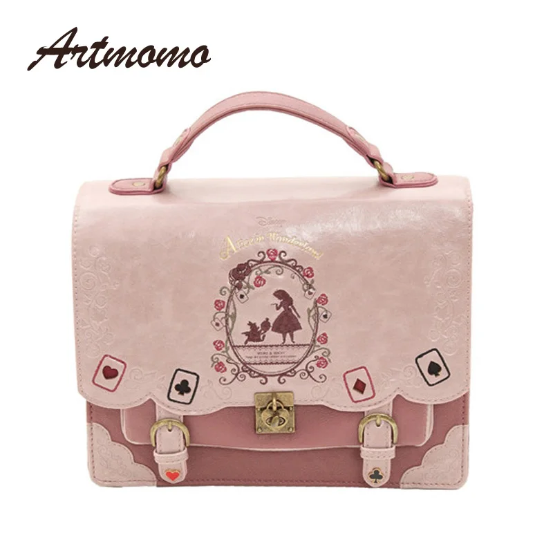 Alice In Wonderland Shoulder Bags axes femme vintage student schoolbag playing cards Silhouette handbag leather bag