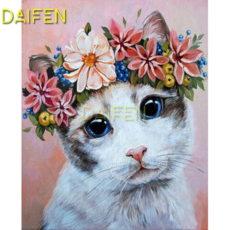 Full Round Diamond mosaic Full Square Diamond painting Cross stitch white cat with wreath flower 5D DIY Diamond embroidery