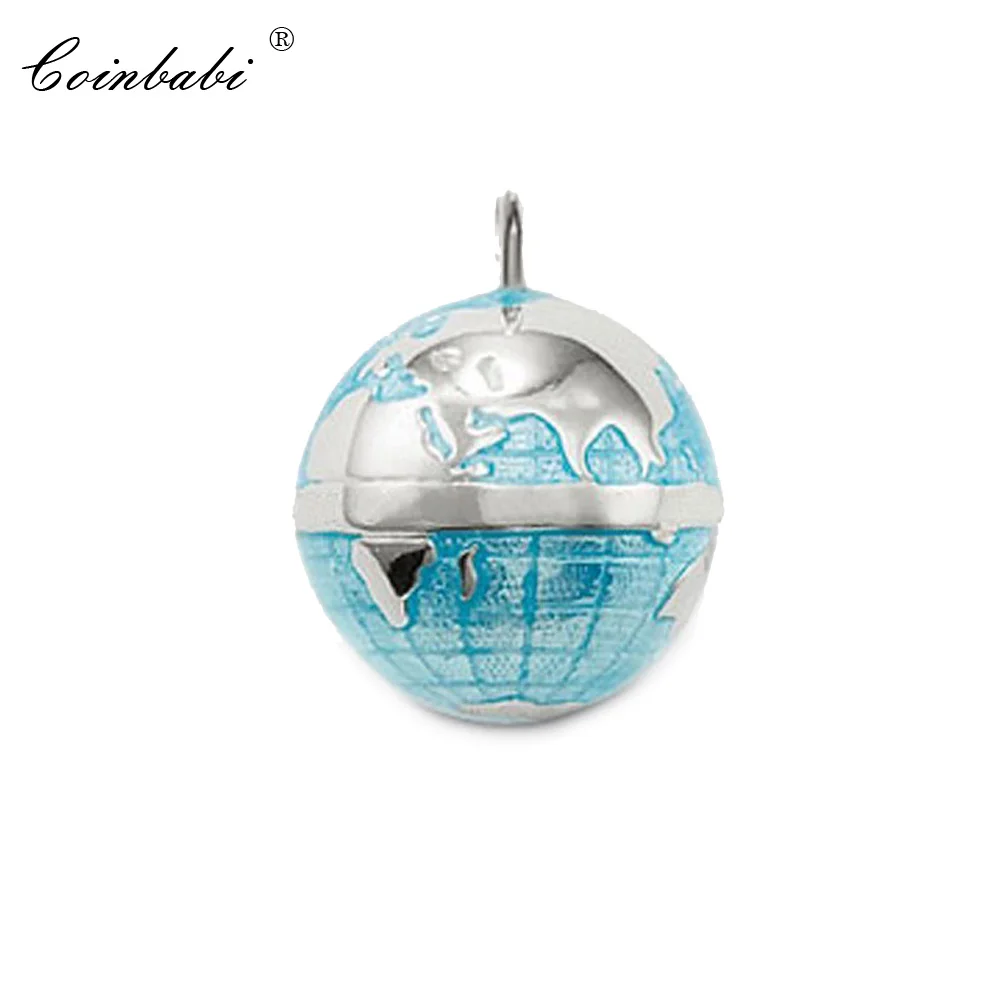 Pendant Globe 925 Sterling Silver Black For Women And Men Fashion Gift Europe Style Globe Pendant Fit  Necklace