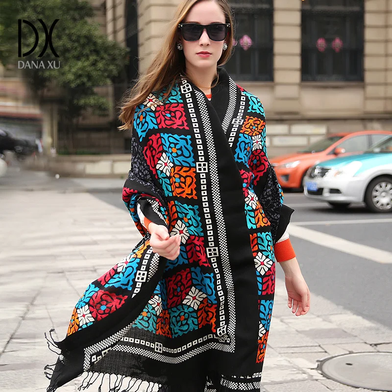 

Ladies Warm Winter Hooded Wrap Poncho Wool Scarves Lush Cape Mantle Ponchos And Capes Aztec Outwear Casacos Femininos 2015