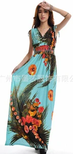 Beach Dress Plus Size 6XL Dresses Women Summer Casual Clothing Bohemian Silk Floral V-neck Maxi Dress Casual Vestido C99