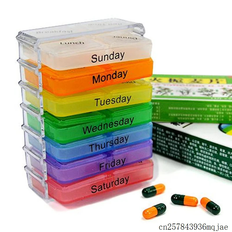 200 Sets Medicine Tablet Holder Dispenser Organizer 7 Days Storage Pill Box Case Weekly Sorter Box Container Splitters