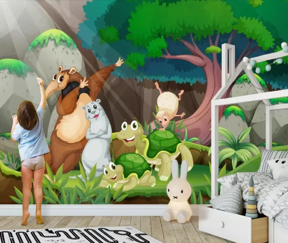 

3D cartoon forest fairy tale animal world children's room mural