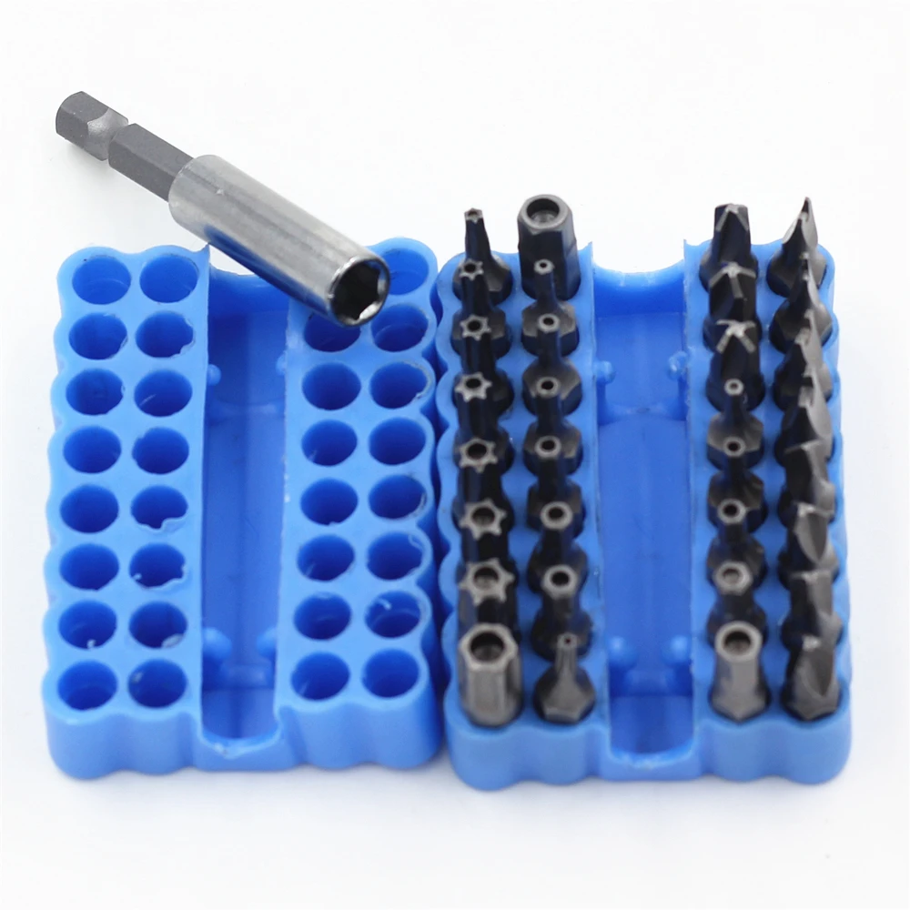 33pcs/Set Bits Set Sturdy Chrome Vanadium Steel Screwdriver Bit Head Set Torx Hex Tri-Wing Spanner Cross-Head Bits With Case