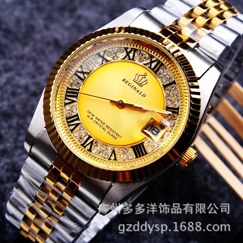 

Luxury Brand REGINALD Men Wrist Watch Golden Top Quartz Fashion Watch for Men Dress Party 50m Water Resistant Gift Wristwatches