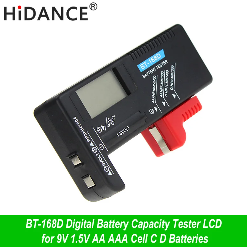HiDANCE-probador de capacidad de batería Digital portátil, dispositivo LCD para voltaje de 9V, 1,5 V, pilas AA, AAA, C, D, BT-168D