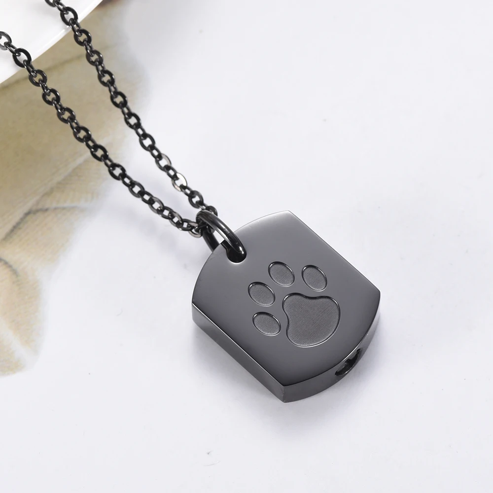 Paw Print Dog Tag Pet Cremation Jewelry for Ashes Stainless Steel Keepsake Pendant Memorial Ashes Holder Necklace Urn Jewelry