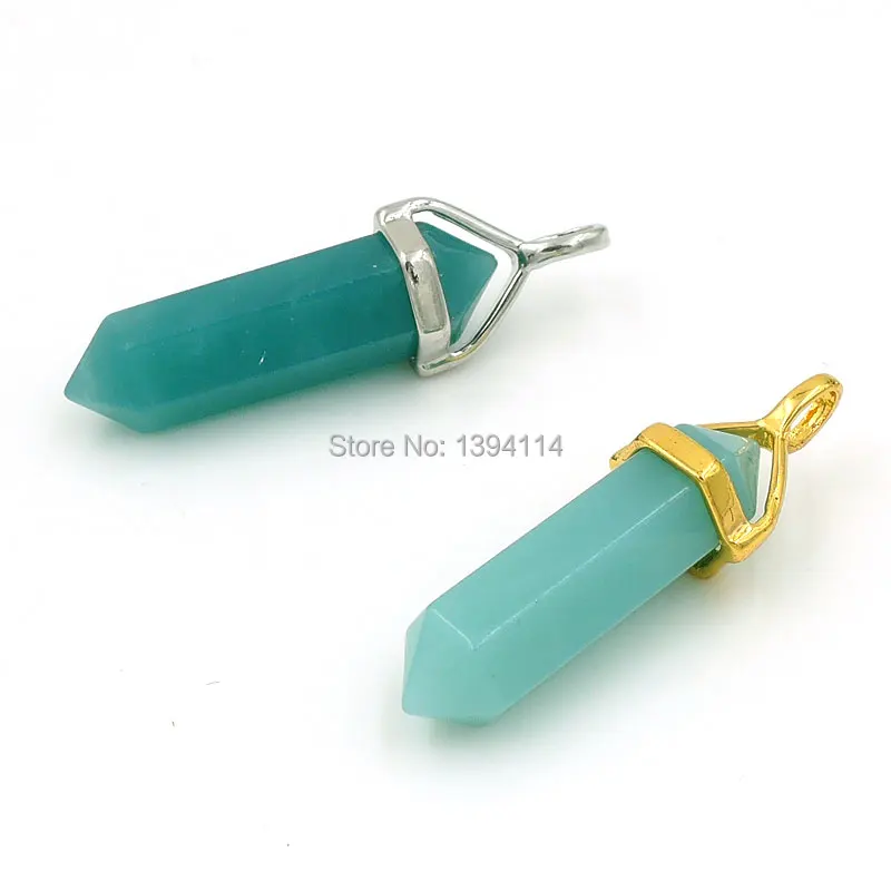 Imagem -04 - Amazonite Hexagon Pillar Lucky Point Colagem Pendant Aprox 40x10 mm Natural