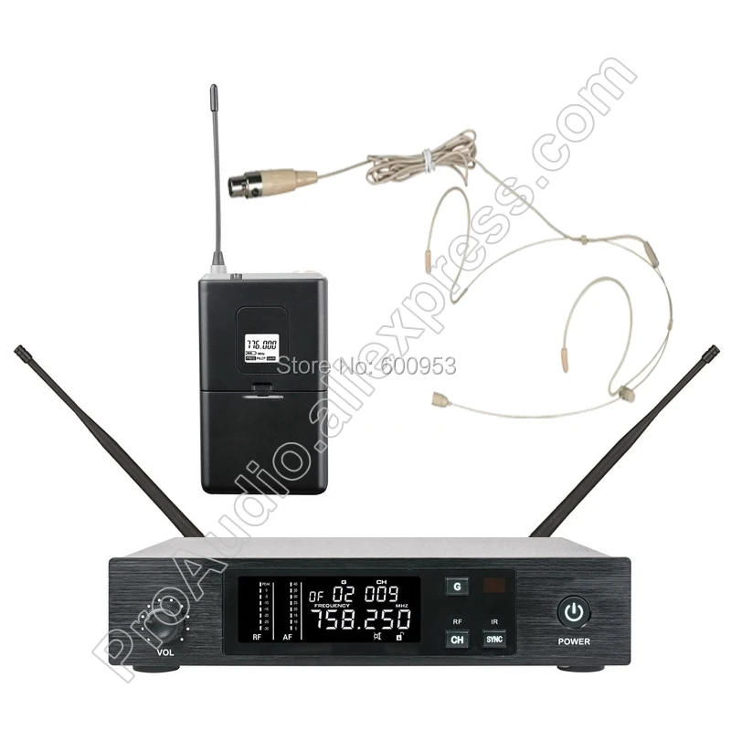 MICWL QLXD UHF مرحلة الأداء سماعة رأس لاسلكية نظام ميكروفون الكاريوكي البيج أغطية الرأس متعددة الاتجاهات