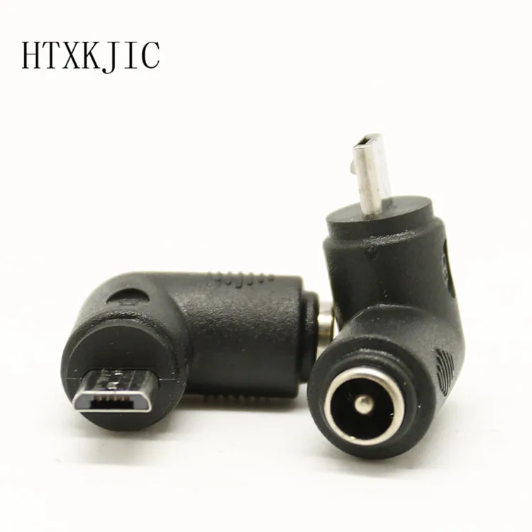 Conector de CC de 5,5x2,1mm a Micro USB B 5P, adaptador de corriente macho de ángulo recto para teléfonos Samsung y otros