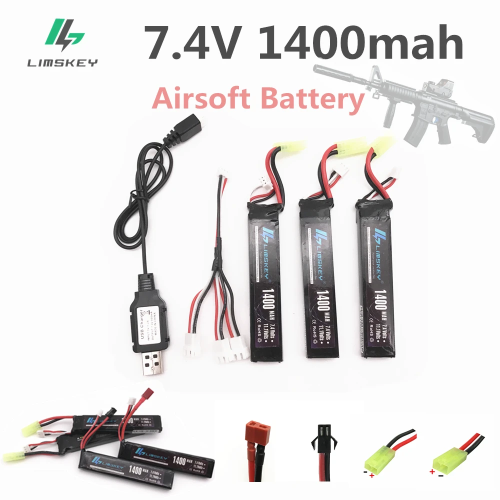 Limskey RC يبو بطارية 3 قطعة 7.4V 1400mAh مع 7.4V شاحن 25C البسيطة الادسنس البنادق البطارية RC نموذج يبو البطارية T/SM/طامية/XT60