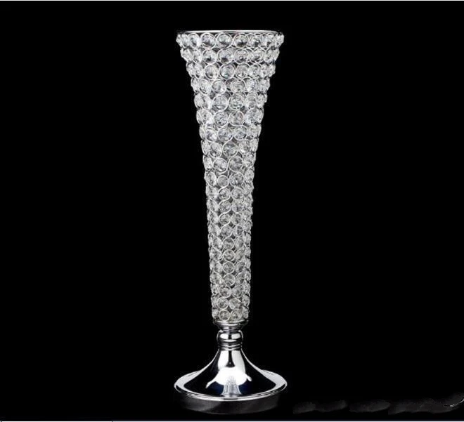 

Crystal Trumpet Vase for Flowers 23" Wedding Wholesale Wedding Metal Flower Stand Cylinder Holder Ceremony Party Decor