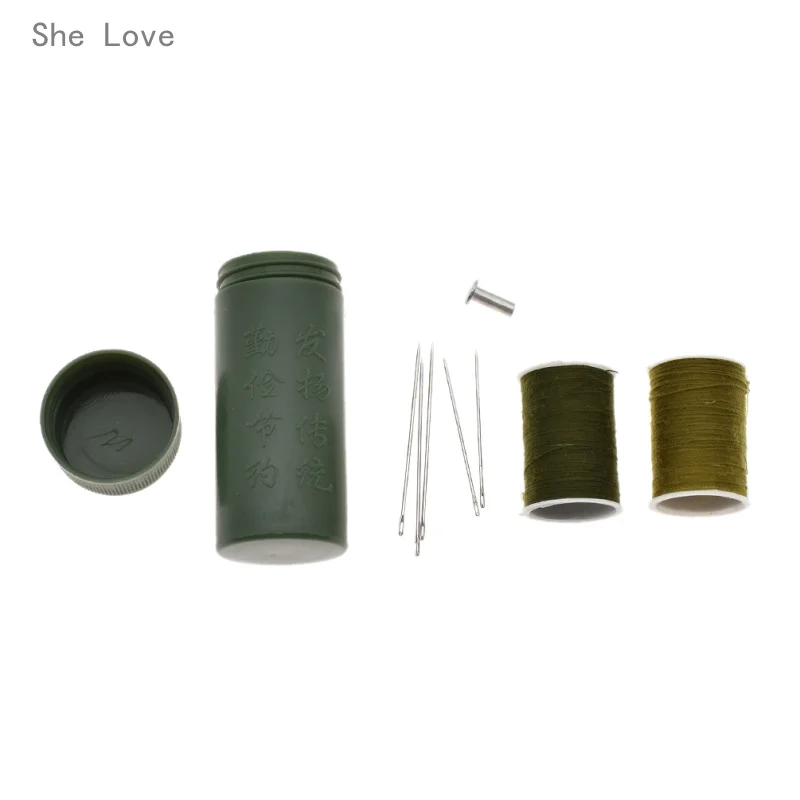 Chzimade Mini Sewing Kit Cylinder Case Portable Travel with Threads Needles Craft Sewing Box Set Army Green