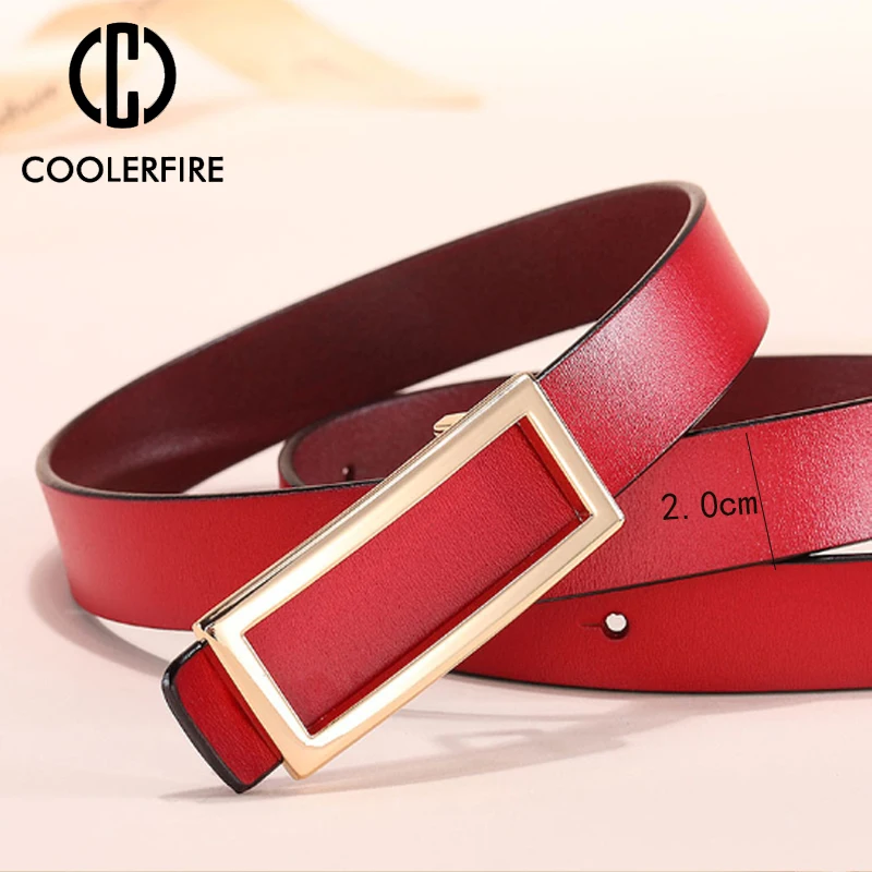 COOLERFIRE New Designer Gold Buckle Belt Waist Female  Skinny Thin Genuine Leather Belts For Women Dress Belt LB016