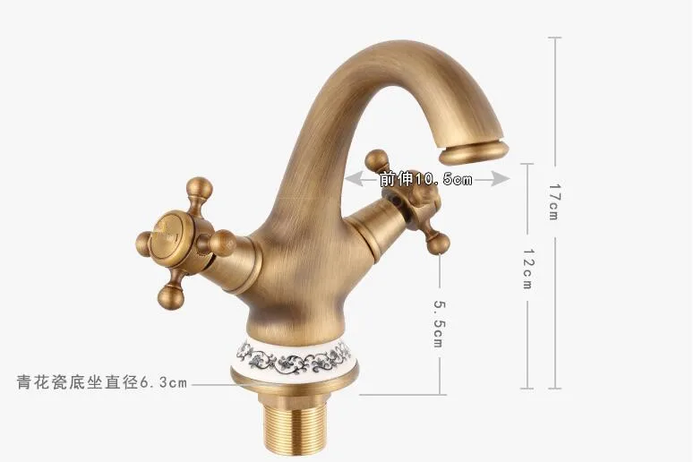 Soild brass bronze double handle control antique ceramic basin faucet crane cock bathroom basin mixer tap robinet antique tap