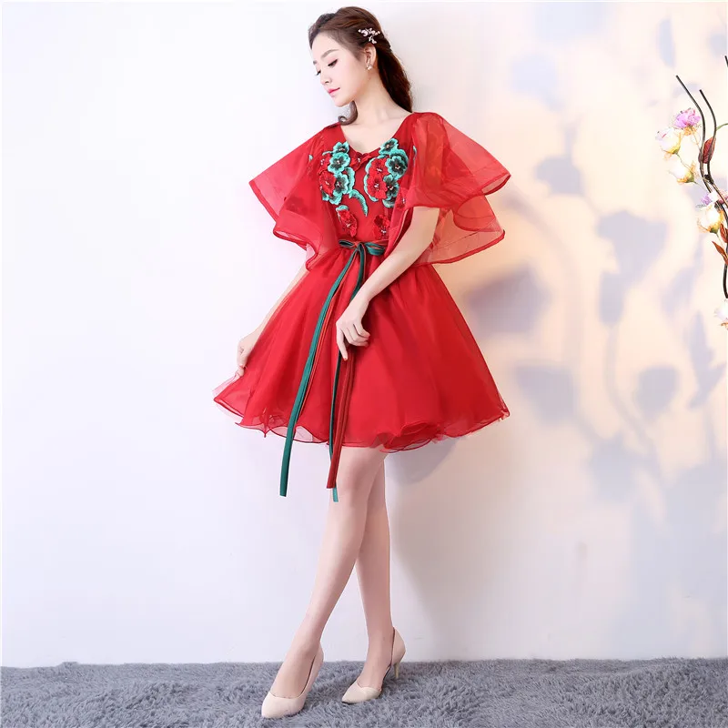 red embroidery flowers beading cloak short lolita dress