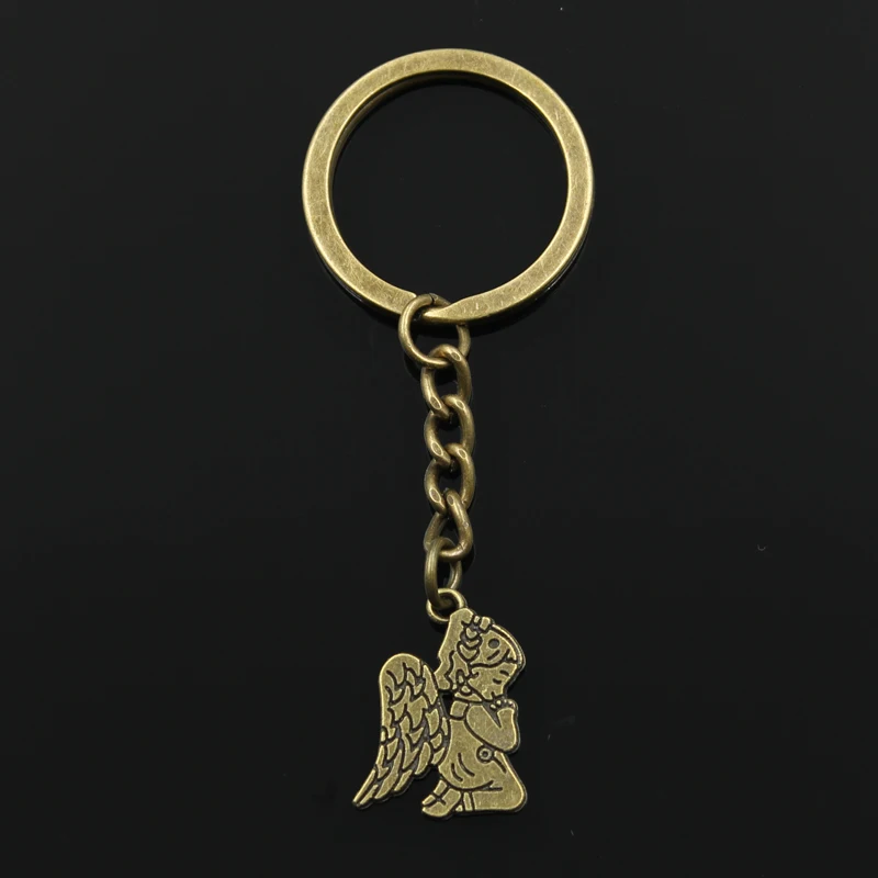 New Fashion Keychain 24x17mm Praying Angel Pendants DIY Men Jewelry Car Key Chain Ring Holder Souvenir For Gift