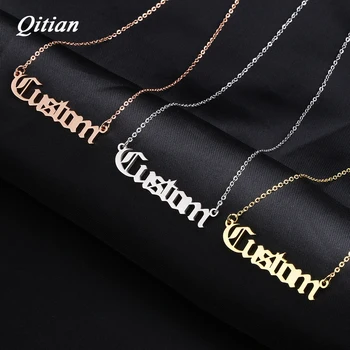 Old ป้ายชื่อสร้อยคอ18K Gold Plated สแตนเลสสตีล Choker ส่วนบุคคล Custom ชื่อสร้อยคอสำหรับสตรี