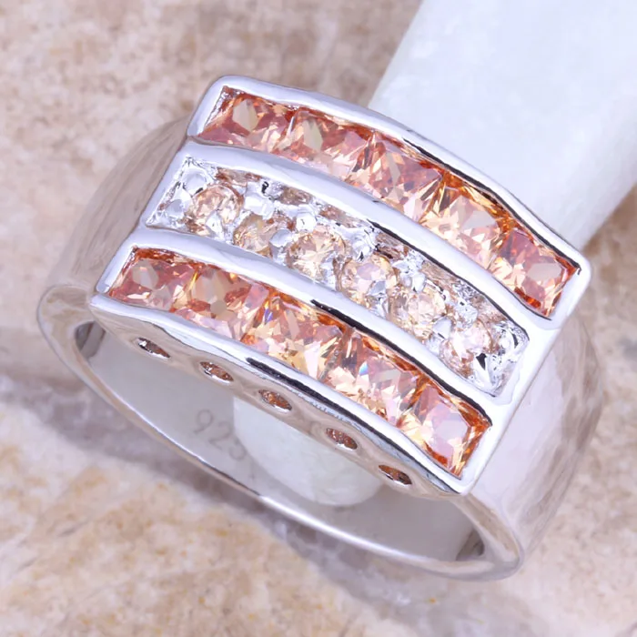 Enjoyable Champagne Morganite Silver Plated  Women's Ring Size 6 / 7 / 8 / 9 R1380