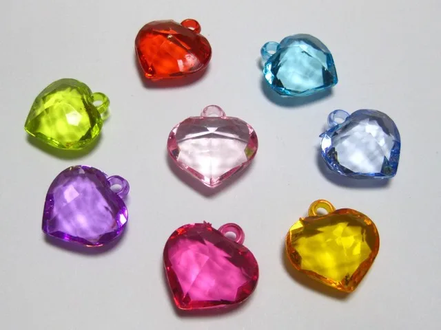 

30 Mixed Colour Transparent Acrylic Heart Charm Pendants 22mm