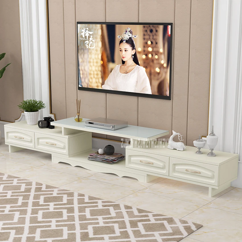 DSG188 Modern Environmentally Friendly Solid Wood TV Cabinet Living Room Scalable TV Stand Bedroom Toughened Glass TV Bench