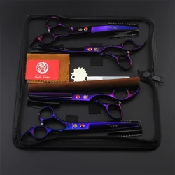 Purple dragon 7.0 inch Professional pet grooming scissors dogs shears hair cutter Straight & Curved & Thinning 4pcs/set