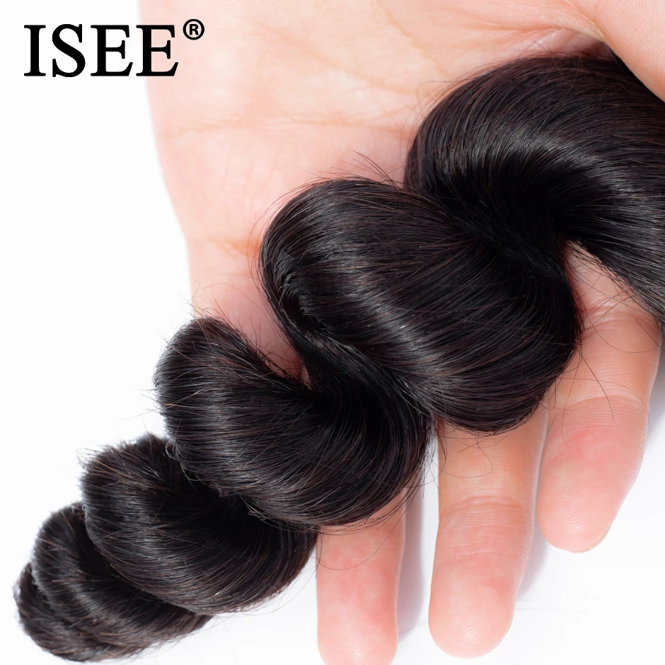 ISEE HAIR Brazilian Loose Wave Human Hair Extension 3 Bundles 100% Remy Hair Weave Bundles Nature Color bundles raw hair