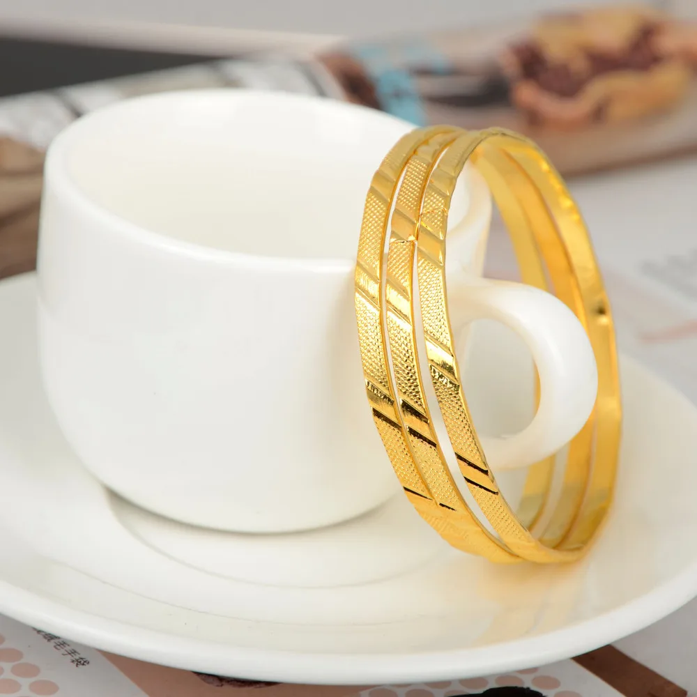 3Pcs/Set Gold Color Alloy Children Golden Bangle Simple Design &Bracelets For Girl Birthday Gifts Accessories