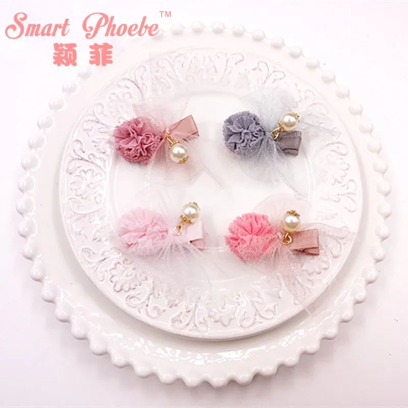 

20pcs Fashion Cute Floral Ball Pearl Hairpins Kawaii Solid Gauze Pom Pom Lace Bowknot Hair Clips Hair Accessories Headwear