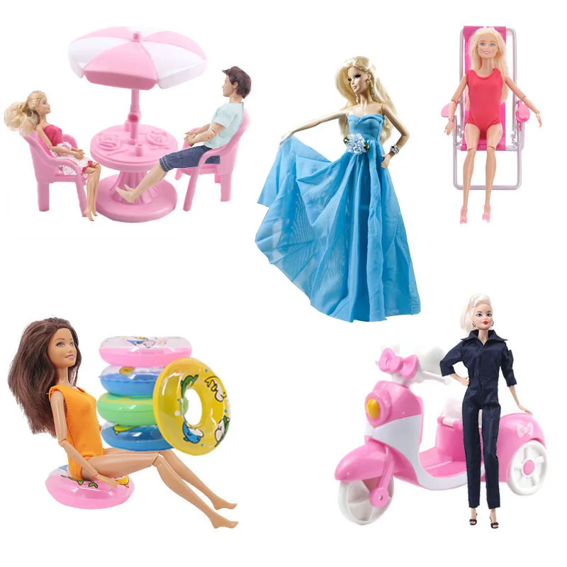 ZWSISU Doll MotorBike Car Chair Desk Beach Umbrella Luggage Closet Furniture Party Accessories For Barbies Generation Girl`s Toy