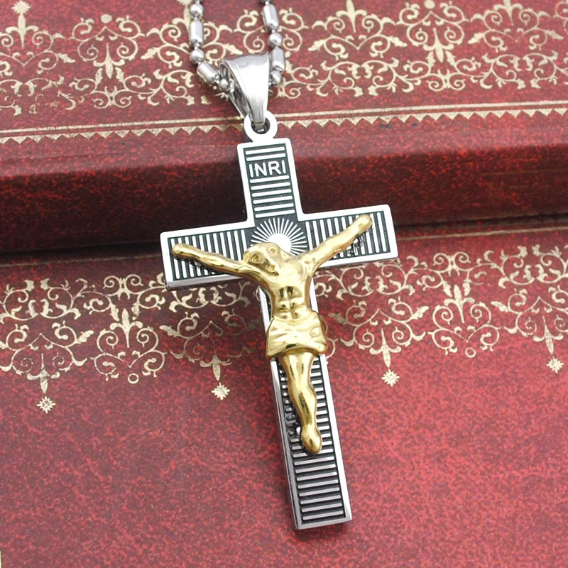 ATGO Cross Pendant Necklace Women Men Christian Jewelry Gift Fashion Crucifix  Jesus 316L Stainless Steel BP1973