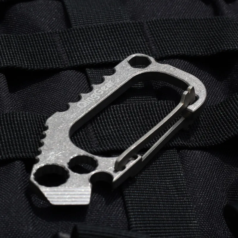 QingGear Stonewashed TC4 Titanium Carabiner Multi purpose Outdoor Kit Pry Tip Screwdriver Bottle Opener Box Opener Special gift