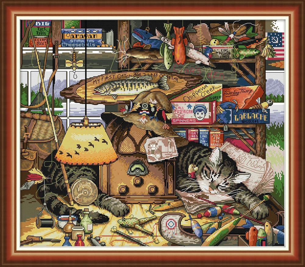 I want to fish cross stitch kit aida 14ct 11ct count print canvas cross stitches stitching  needlework embroidery DIY handmade